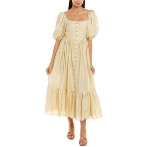 Beulah Yellow Midi Puff Sleeve Dress Size Small NWT